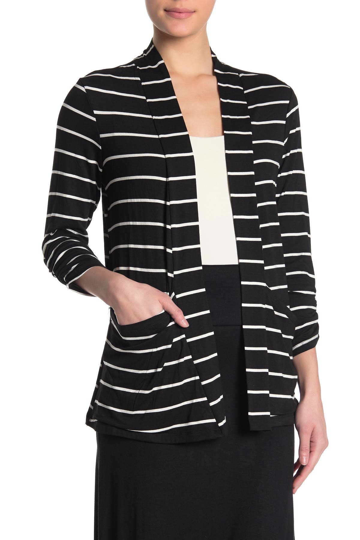 bobeau ruched sleeve cardigan