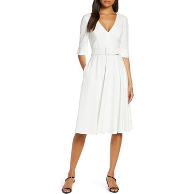 Harper Rose Belted Fit & Flare Dress, Ivory