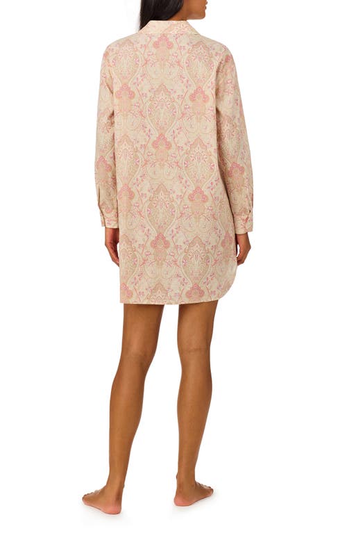 Shop Lauren Ralph Lauren Print Long Sleeve Sleep Shirt In Beige Paisley Print