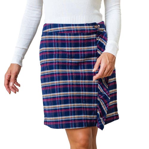 Hope & Henry Organic Flannel Ruffle Skirt In Navy Autumn Plaid