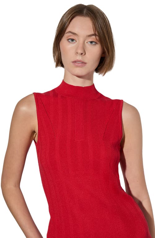 Shop Ming Wang Sleeveless Rib Mock Neck Sweater In Dusk Red