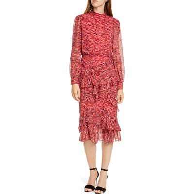 Saloni Isa Polka Dot Devore Satin Dress