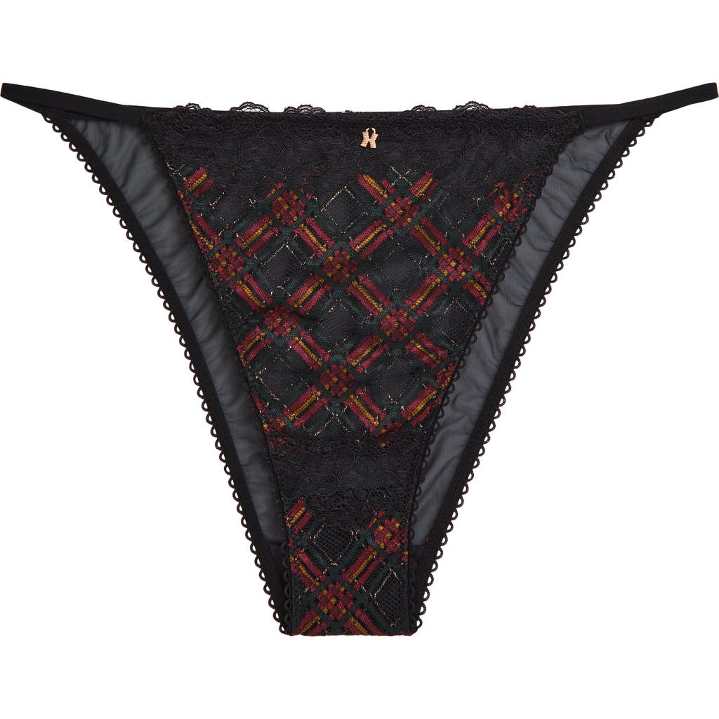 Savage X Fenty Sparkle Prep String Bikini Panties In Black Caviar Sparkle Prep Lace