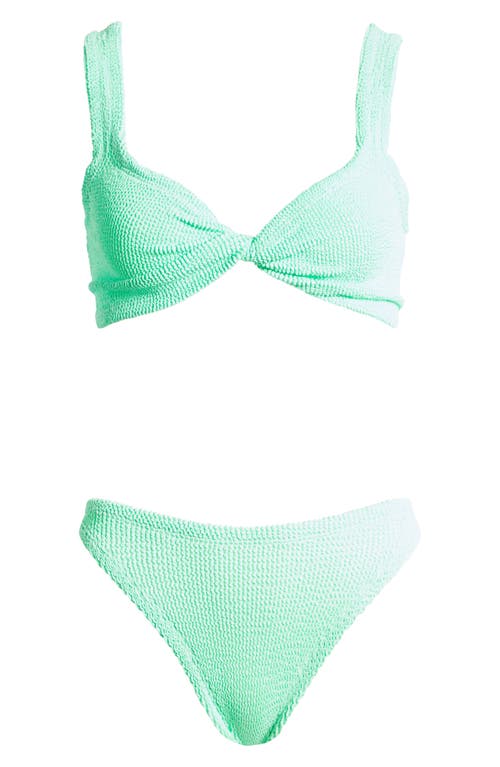 Shop Hunza G Juno Crinkle Twist Two-piece Swimsuit In Lime