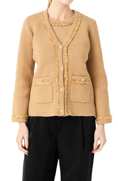 Endless Rose Trim Detail Cardigan In Camel