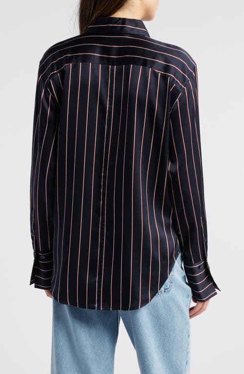 Shop Frame The Standard Stripe Stretch Silk Button-up Shirt In Navy Multi Stripe