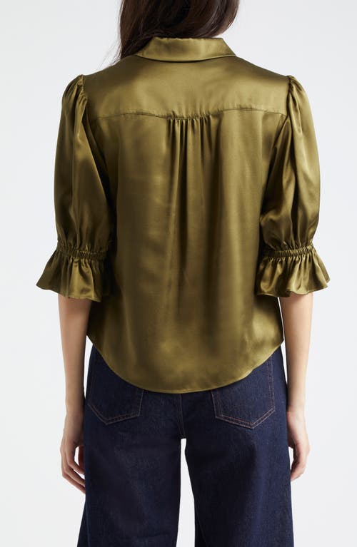 Shop Cinq À Sept Fiona Ruffle Cuff Silk Button-up Shirt In Dark Olive