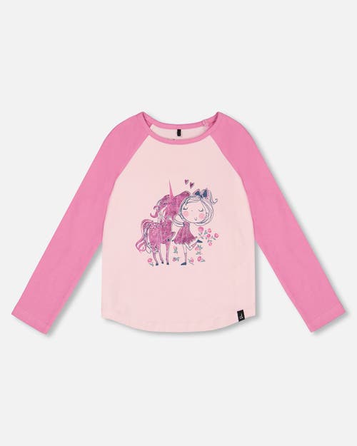 Shop Deux Par Deux Girl's Baseball Top With Print Unicorn In Crocus