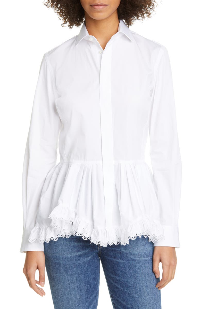 Polo Ralph Lauren Allie Ruffle Hem Cotton Broadcloth Button-Up Shirt ...