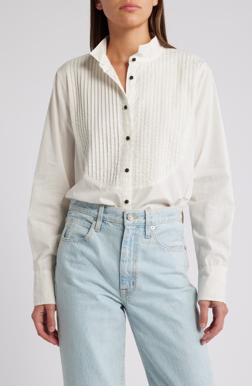 THE GREAT. Pleated Tuxedo Button-Up Shirt in White 