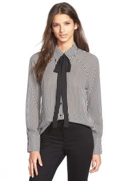 WAYF Tie Neck Button Front Blouse | Nordstrom