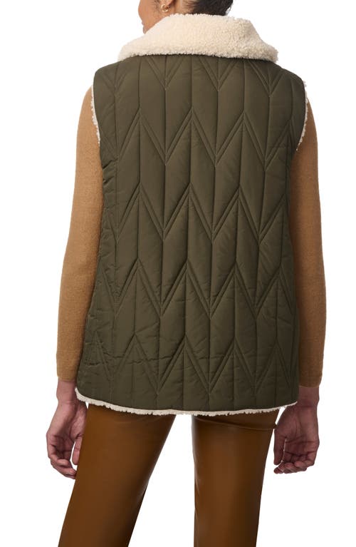 Shop Bernardo Chevron Quilted Faux Shearling Lined Recycled Polyester Reversible Vest In Olive