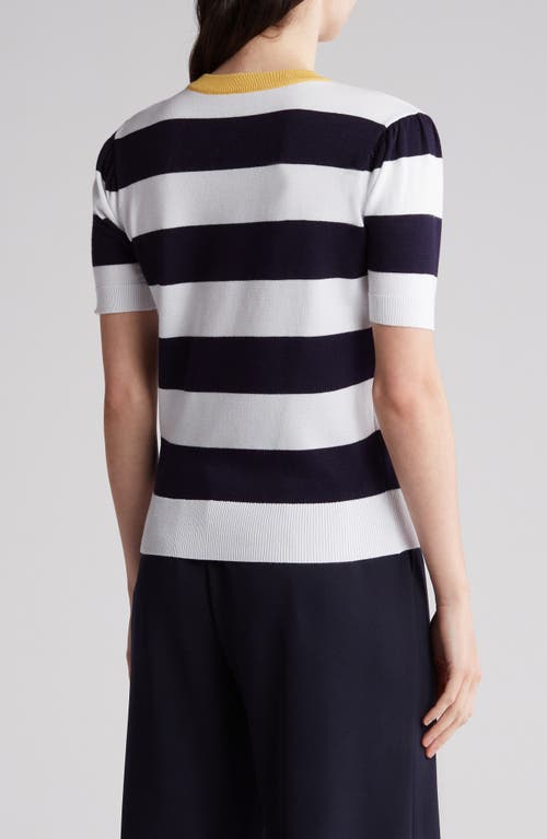 Shop By Design Juni Stripe Knit Shirt In Banana/navy Blazer/gardenia
