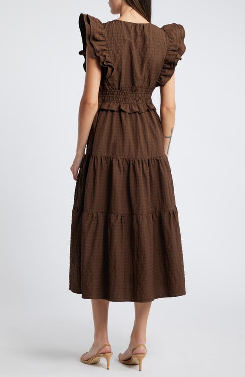 Shop Moon River Ruffle Midi Dress In Brown