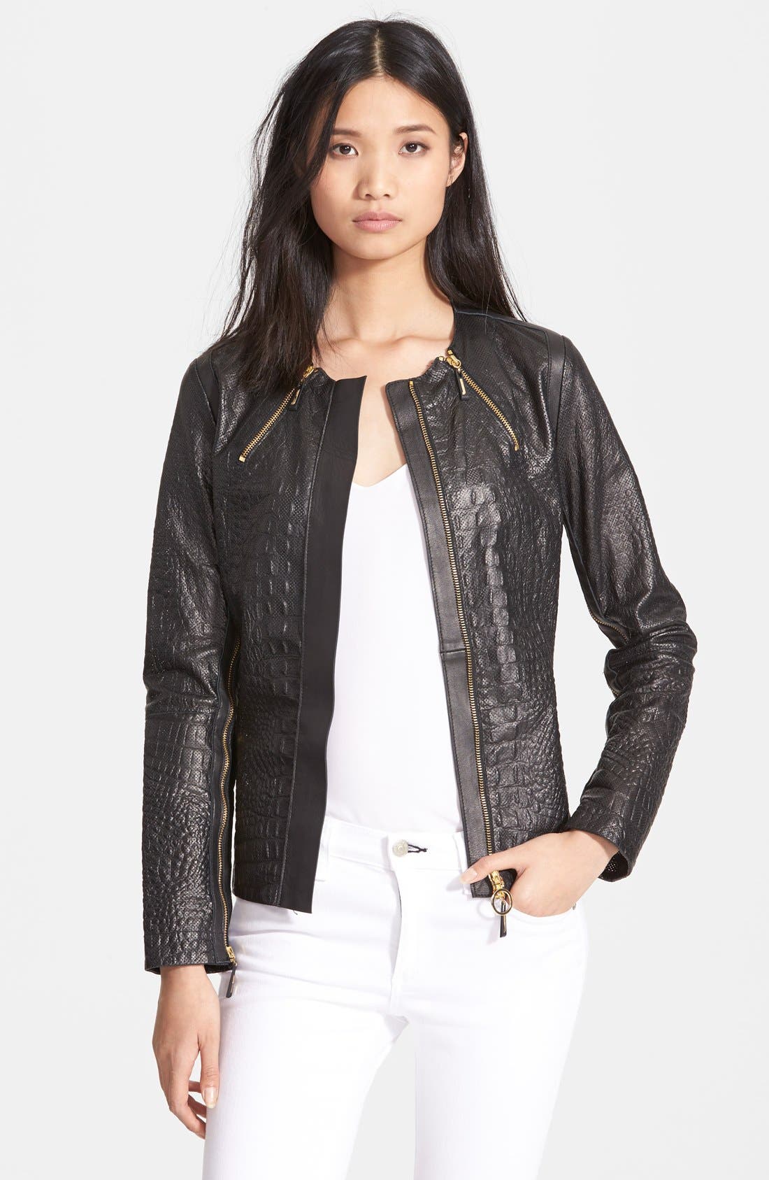 Just Cavalli Embossed Leather Jacket Nordstrom