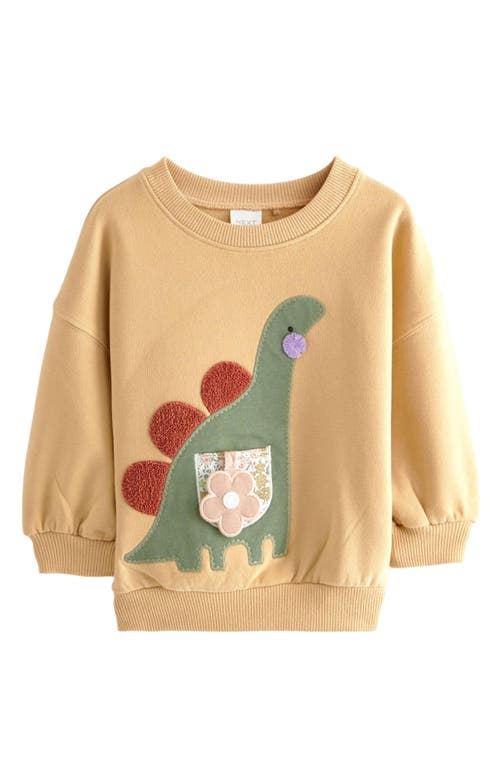 NEXT Kids' Dino Appliqué Fleece Sweatshirt in Mustard 