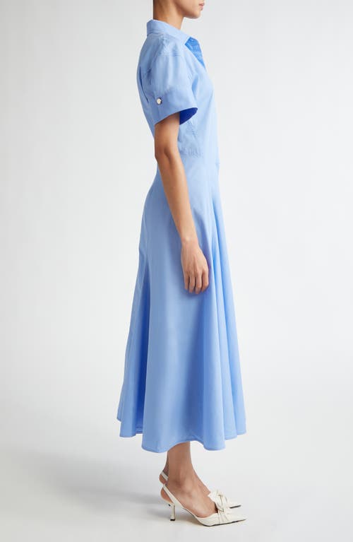 Shop Victoria Beckham Paneled Organic Cotton Poplin Shirtdress In Oxford Blue