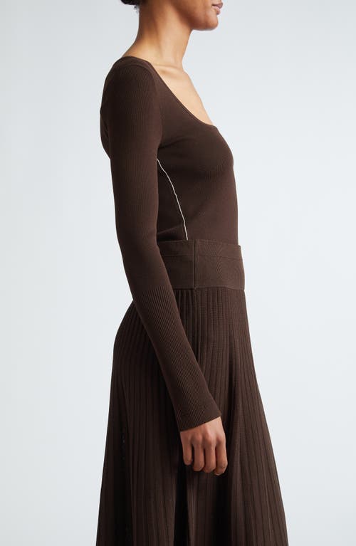 Shop Maria Mcmanus Square Neck Long Sleeve Rib Top In Chocolate