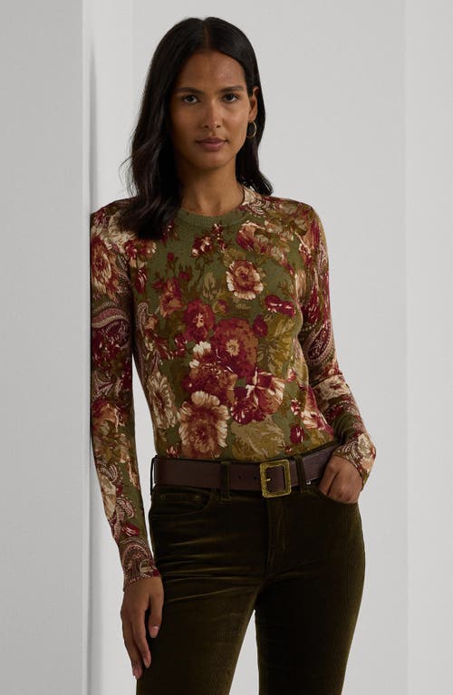 Shop Lauren Ralph Lauren Floral Print Sweater In Olive Multi