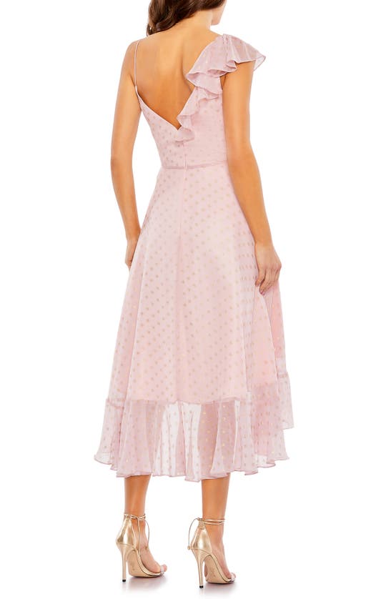 Ieena For Mac Duggal Ruffle Faux Wrap Cocktail Midi Dress In Blush Gold