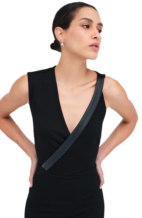 Marcella Carlton Asymmetric Detail Sheath Midi Dress In Black