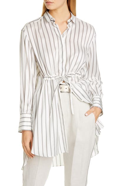 BRUNELLO CUCINELLI TIE WAIST STRIPE SILK SHIRT,MF774MY116-201