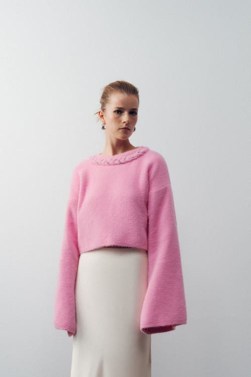 Shop Nocturne Embellished Knit Sweater In Pink