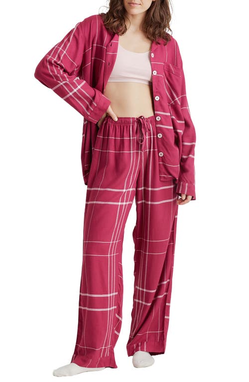 Papinelle Plaid Flannel Pajamas in Dark Raspberry at Nordstrom, Size Medium