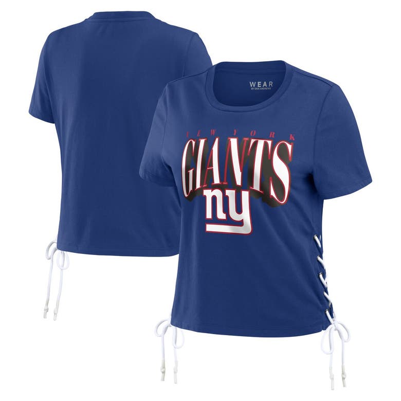 Wear By Erin Andrews Royal New York Giants Lace Up Side Modest Cropped T-shirt In Royal