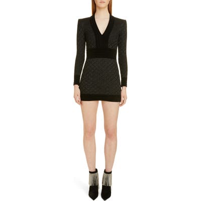 Balmain Diamond Knit Long Sleeve Sweater Dress, 8 FR - Black