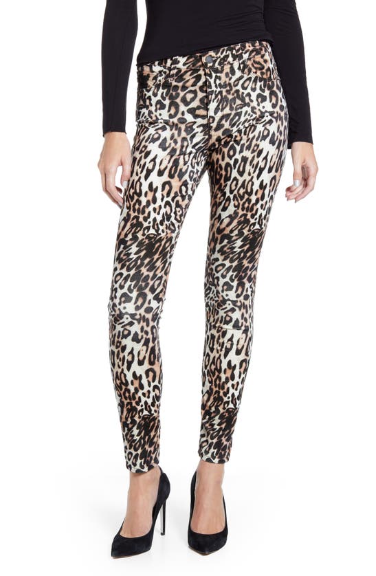 Shop Ag The Farrah High Waist Ankle Velvet Skinny Jeans In Bold Leopard Ivory Dust