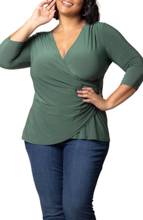 Kiyonna Faux Wrap Top in Fern Green 