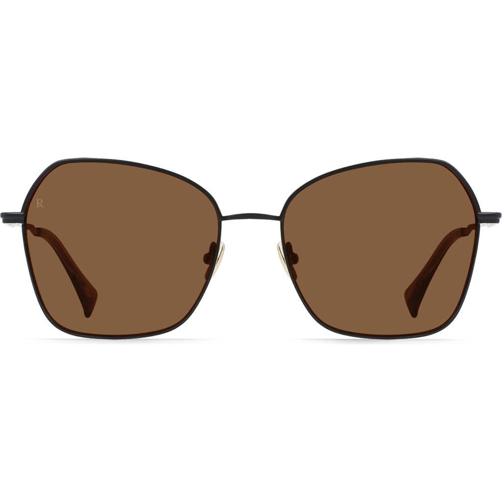 Shop Raen Zhana 57mm Geometric Sunglasses In Satin Black/groovy Brown-57