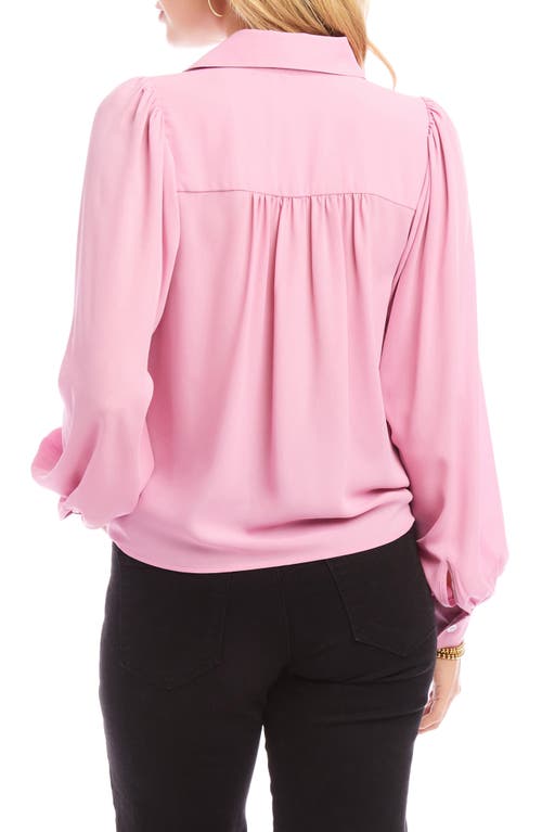 Shop Karen Kane Tie Front Crepe Button-up Shirt In Pink