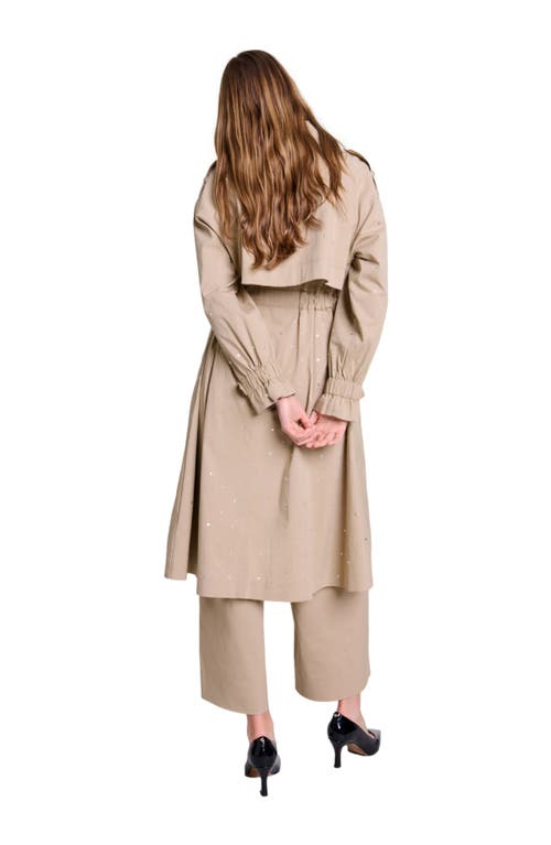 Shop Maje Studded Elastic Waist Trench Coat In Beige