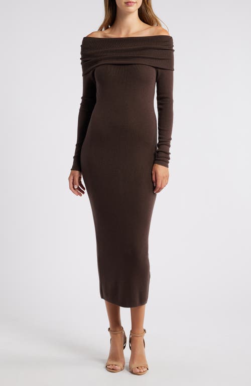 Charles Henry Off the Shoulder Long Sleeve Sweater Dress in Espresso 