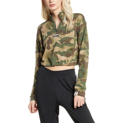 Adidas Originals Half Zip Print Crop Pullover, Beige