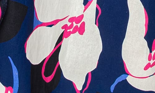 Shop Melloday Floral Sleeveless Midi Shirtdress In Navy Print