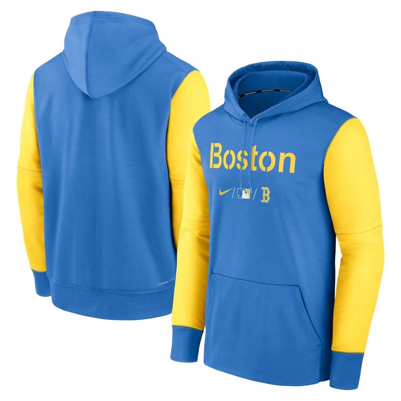 NIKE NIKE BLUE/YELLOW BOSTON RED SOX AUTHENTIC COLLECTION 2022 CITY CONNECT PERFORMANCE PULLOVER HOODIE