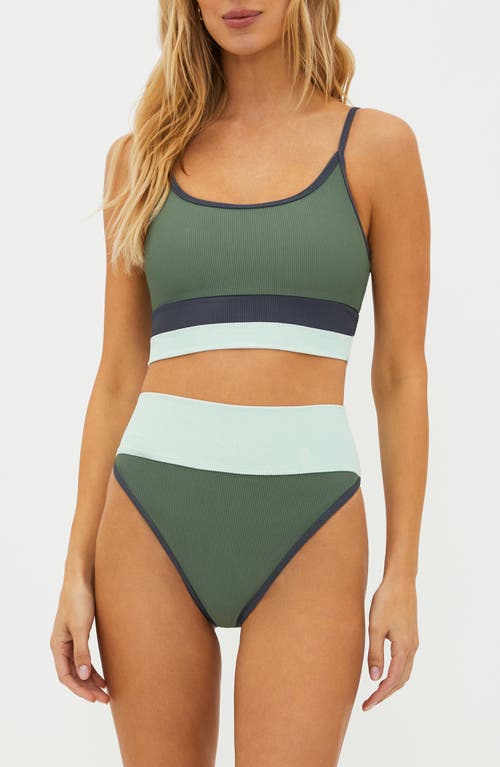 Beach Riot Emmy Colorblock High Waist Bikini Bottoms In Green