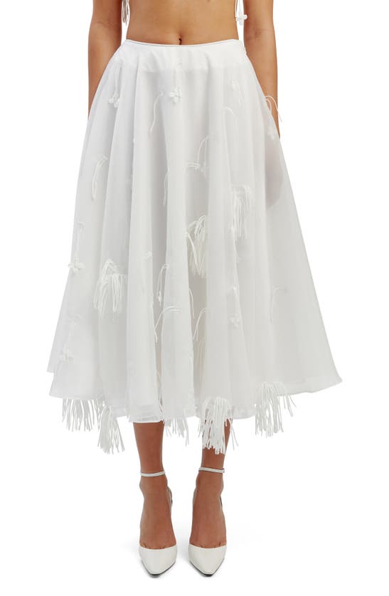 Shop Bardot Marcell Fringe & Floral Appliqué Midi Skirt In Orchid White