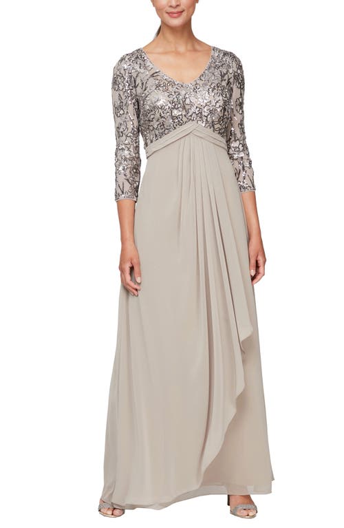 Alex Evenings Sequin Three-Quarter Sleeve Evening Gown at Nordstrom,