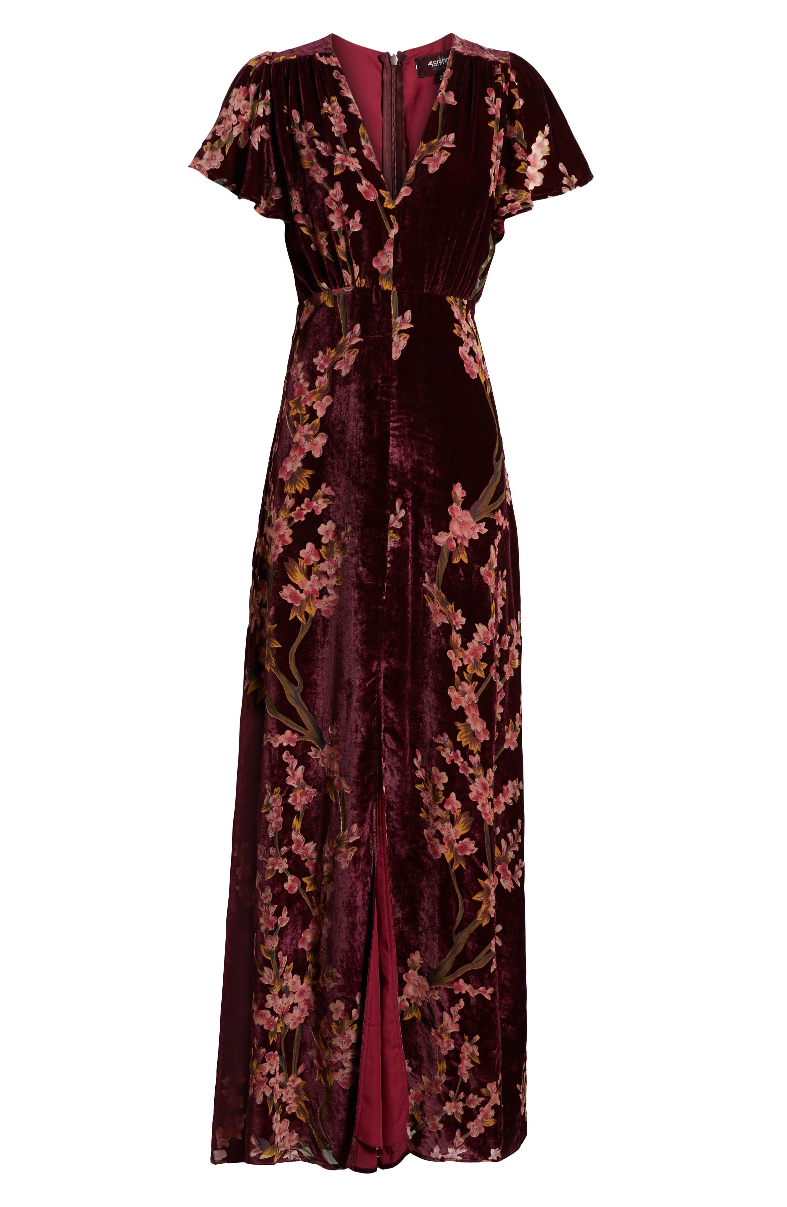 4si3nna floral burnout velvet maxi dress