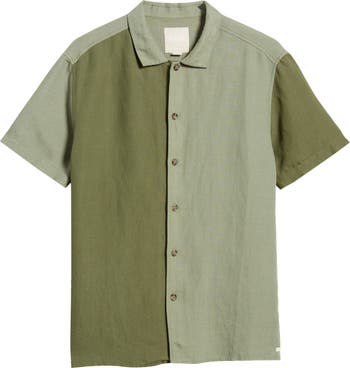 RVCA Vacancy Colorblock Short Sleeve Linen Blend Button-Up Shirt