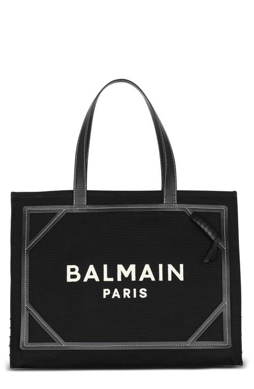 Balmain B-army Medium Shopper In Black And White Canvas And Leather In Ivory/black