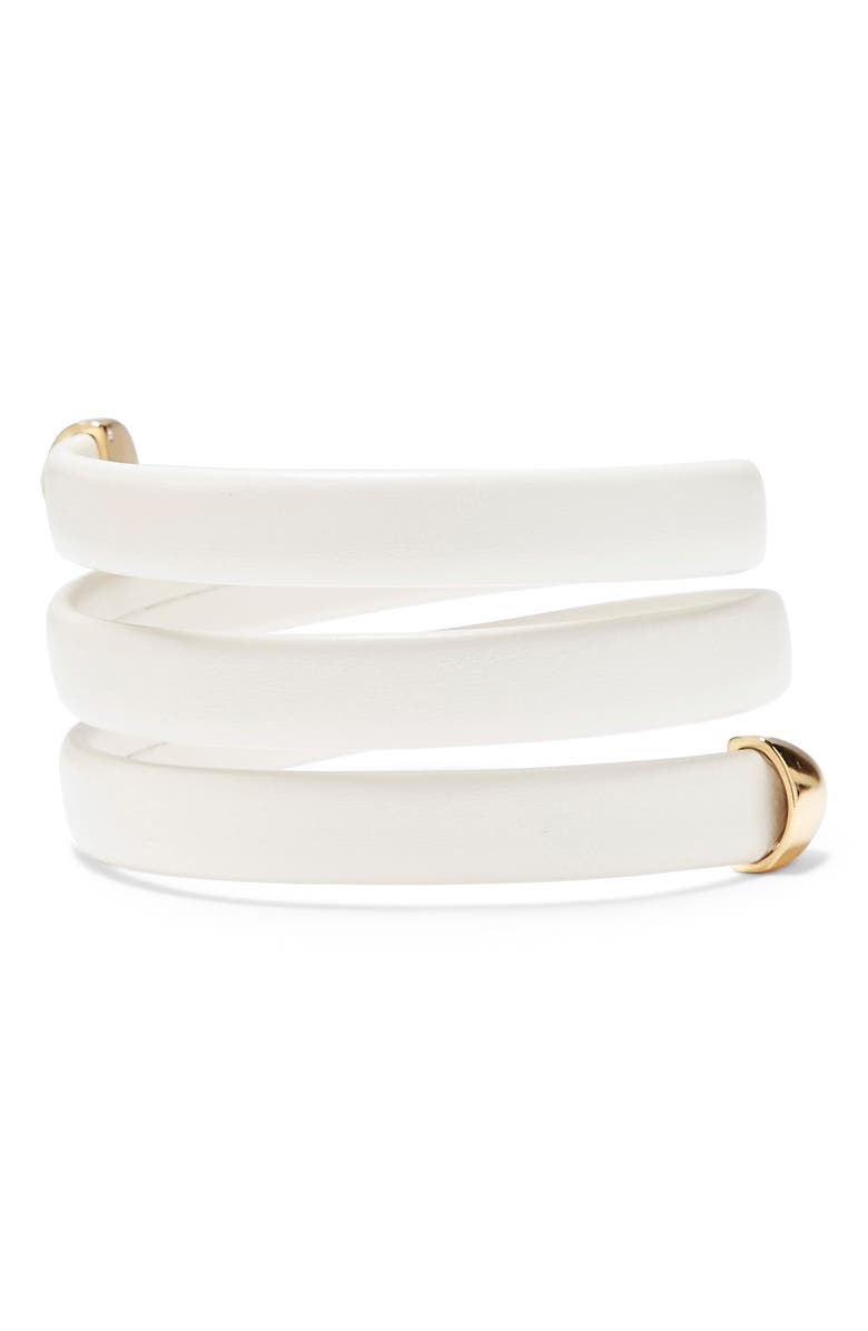 VINCE CAMUTO Leather Wrap Bracelet, Main, color, GOLD/ BRIGHT WHITE ISLA CROCO