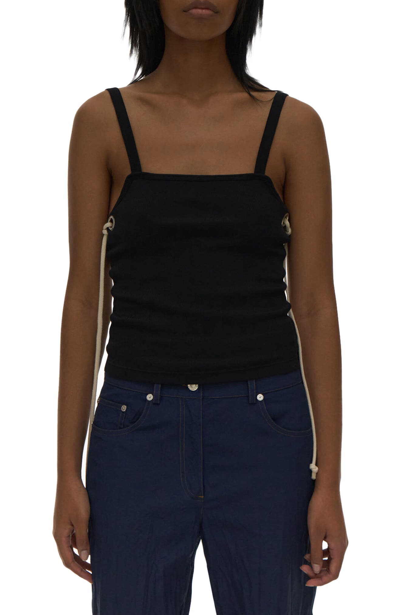 Helmut Lang Rope Accent Cotton Tank in Basalt at Nordstrom, Size Medium