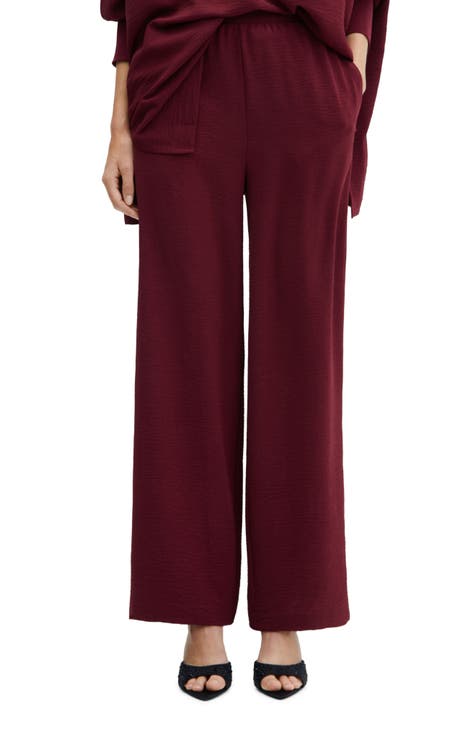 NIMIN Women's Satin Jogger Pants High Waisted Pull On Retro Belted Pant  Trousers with Pockets Burgundy Small at  Women's Clothing store