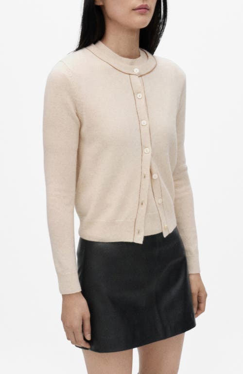 Mango Crewneck Wool Cardigan In Beige