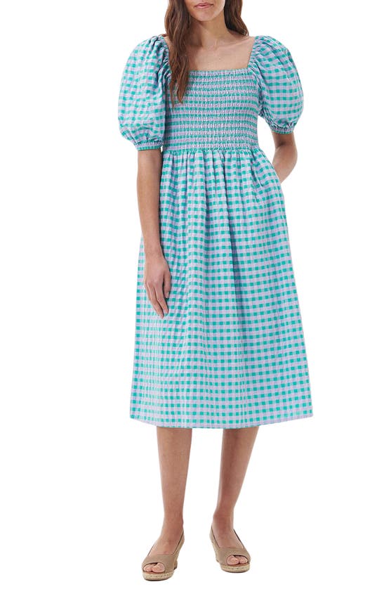 Barbour Geranium Gingham Cotton Seersucker Dress In Blue